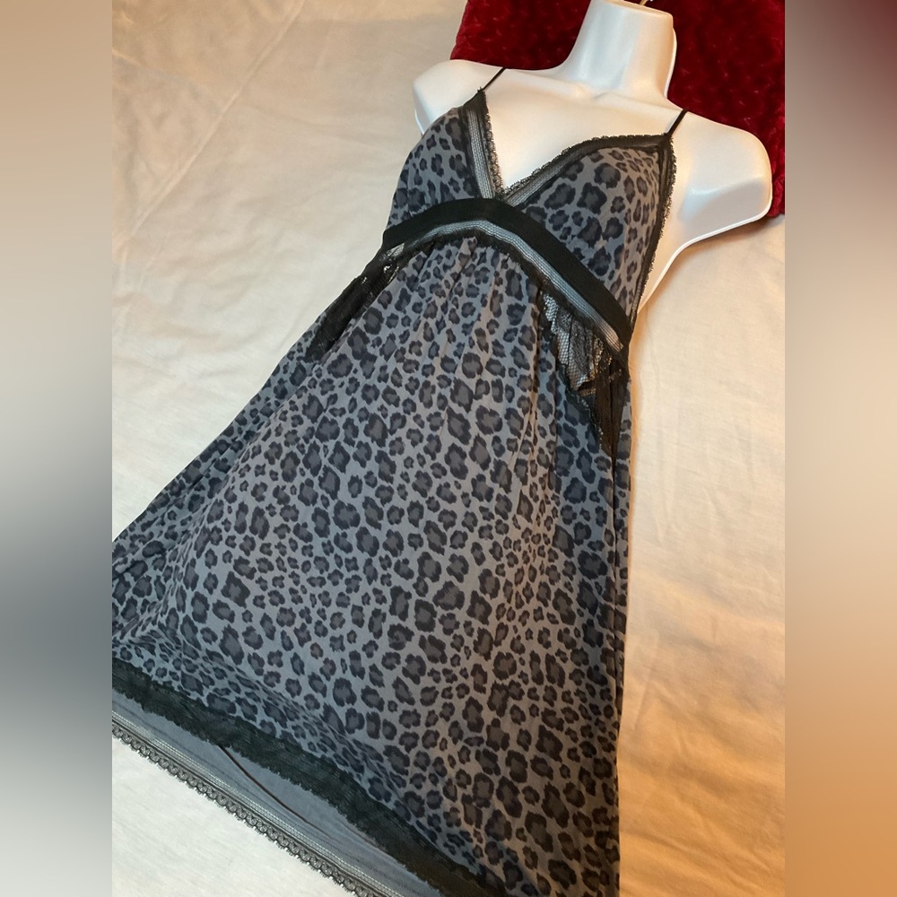 Victoria's Secret Gray Leopard Chemise with Black Lace